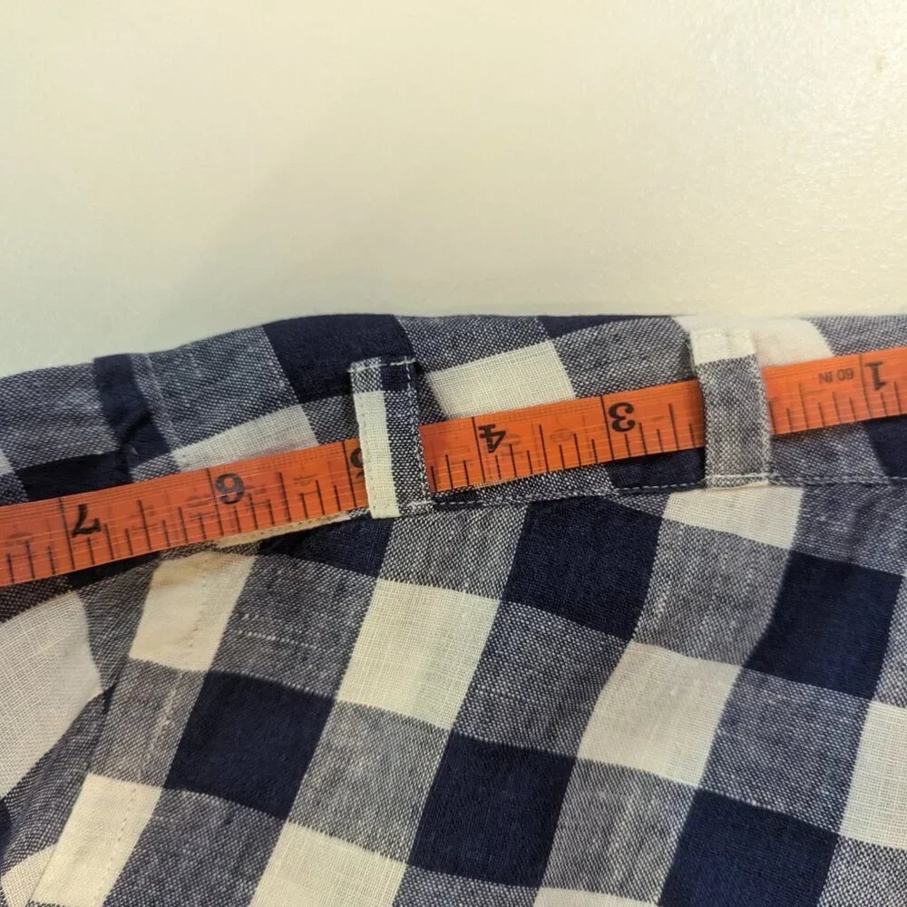 J. Crew Size Large 100% Linen Navy/White Checkered Button Down